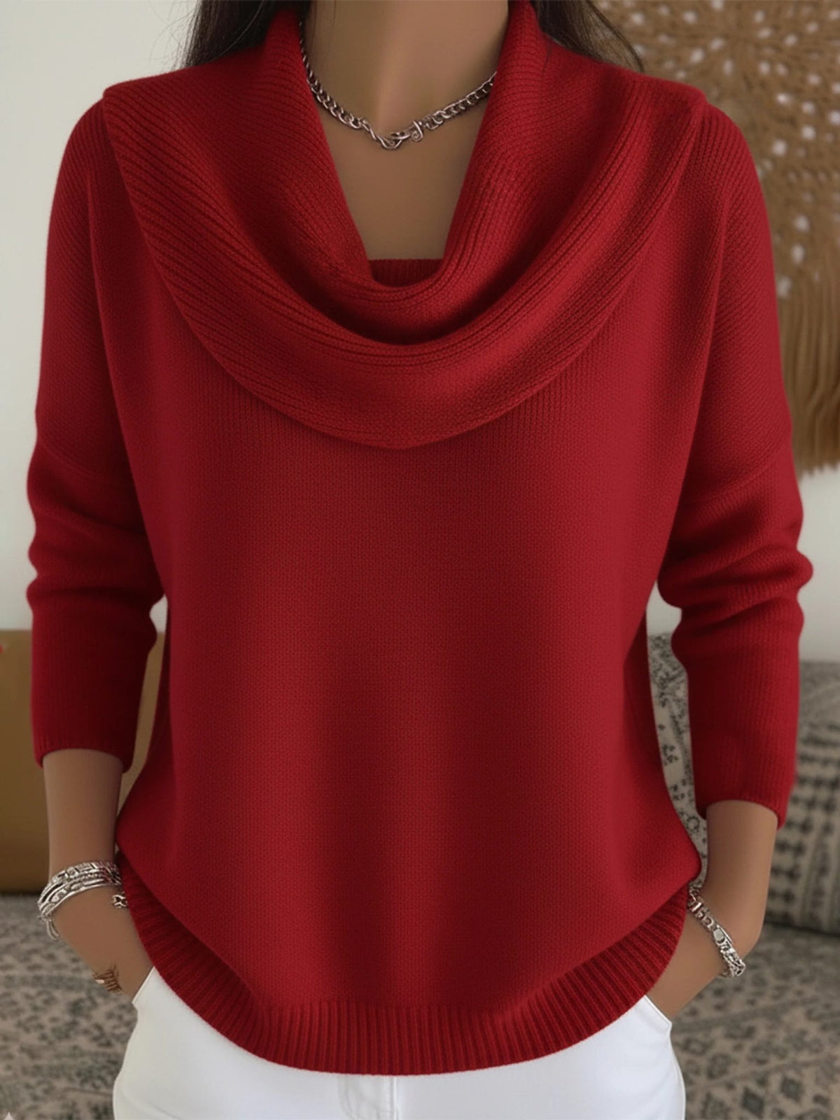 Cowl Neck Long Sleeve Merino Wool Jumper for Women
