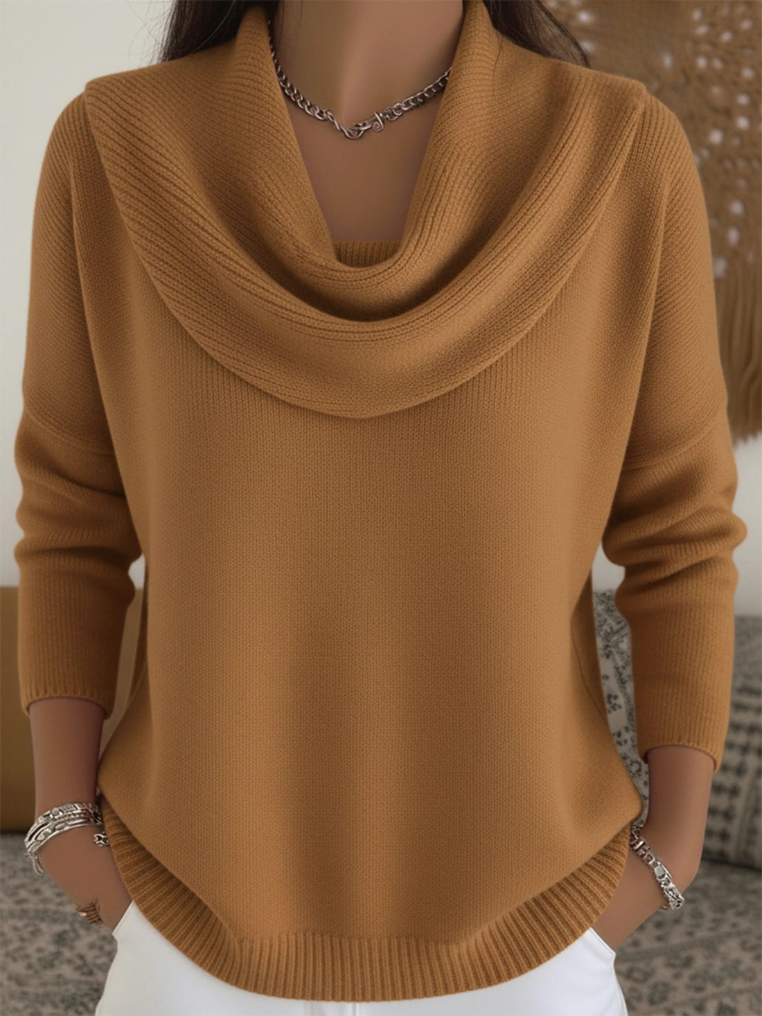 Cowl Neck Long Sleeve Merino Wool Jumper for Women