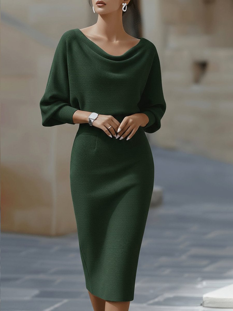 Cowl Neck Midi Dress for Women - Green
