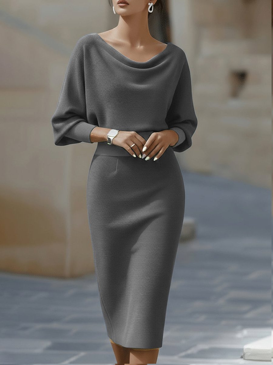 Cowl Neck Midi Dress for Women - Grey
