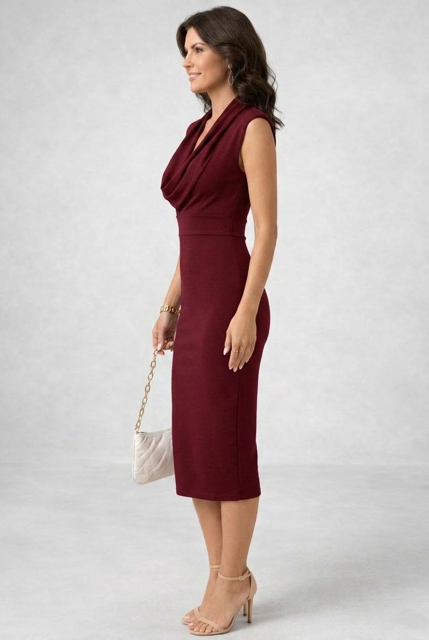 Cowl Neck Midi Dress for Women - View 2