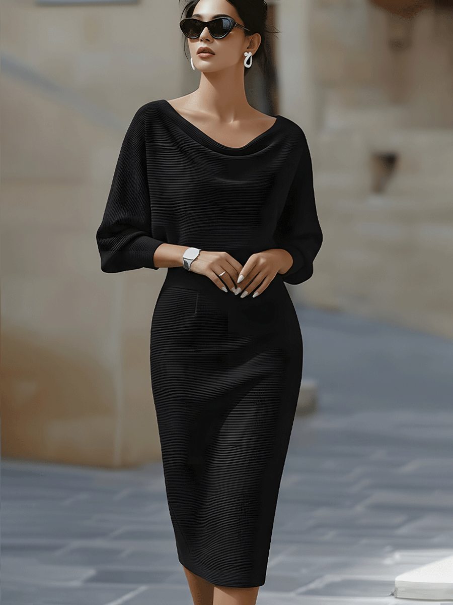 Cowl Neck Midi Dress for Women - Black