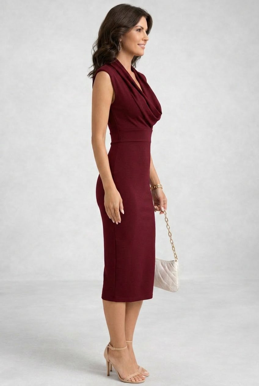 Cowl Neck Midi Dress for Women - View 4