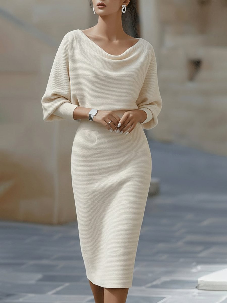 Cowl Neck Midi Dress for Women - Beige