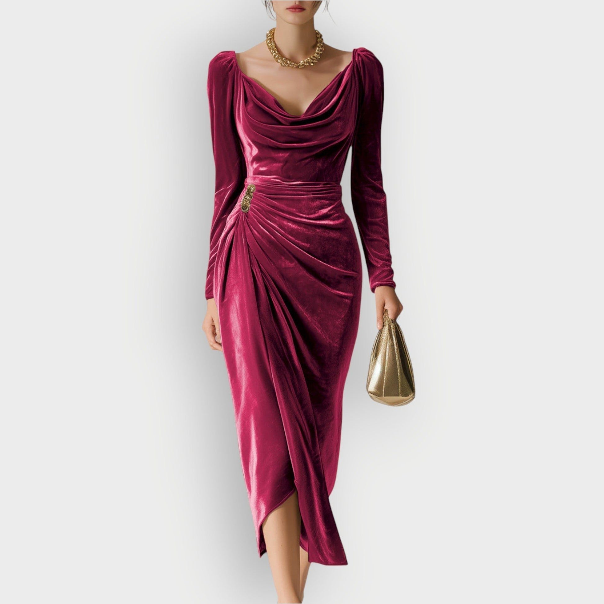 Cowl Neck Midi Dress with Long Sleeves for Women