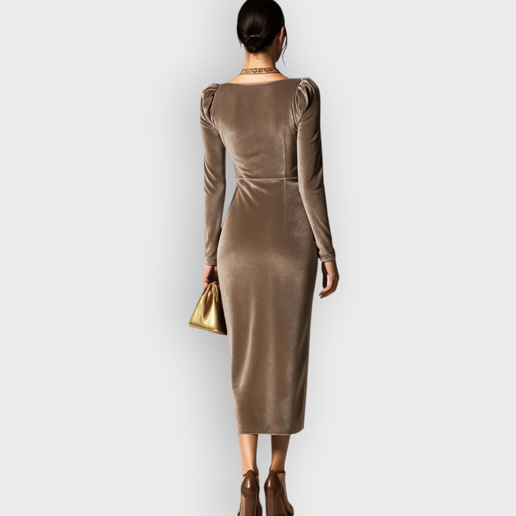 Cowl Neck Midi Dress with Long Sleeves for Women - View 4