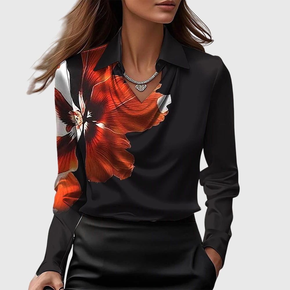 Cowl Neck Satin Blouse for Women - Black-Red