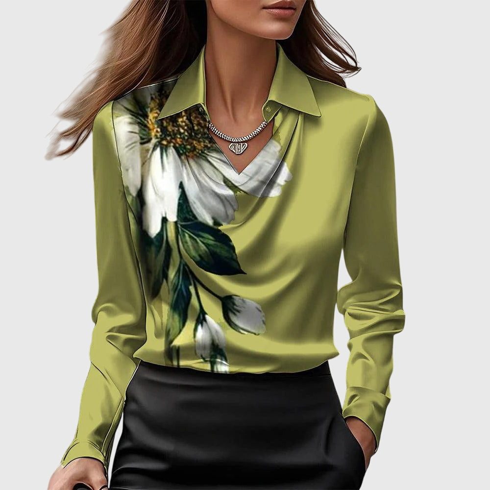 Cowl Neck Satin Blouse for Women - Green