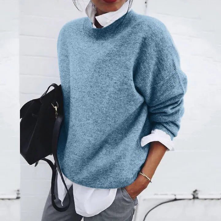 Crew Neck Cashmere Blend Sweater for Women - Blue