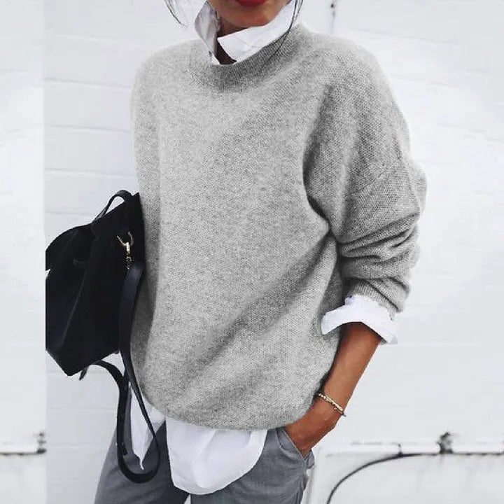 Crew Neck Cashmere Blend Sweater for Women - Gray