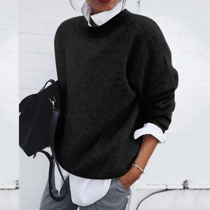 Crew Neck Cashmere Blend Sweater for Women - Black