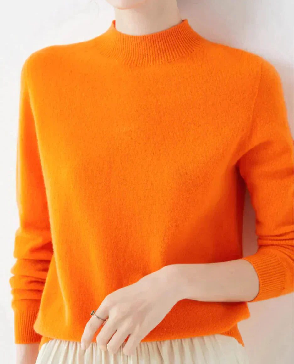 Crew Neck Cashmere Sweater for Women - Orange