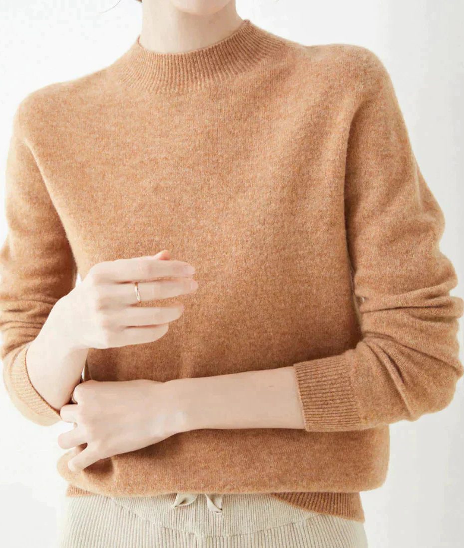 Crew Neck Cashmere Sweater for Women - Light Brown