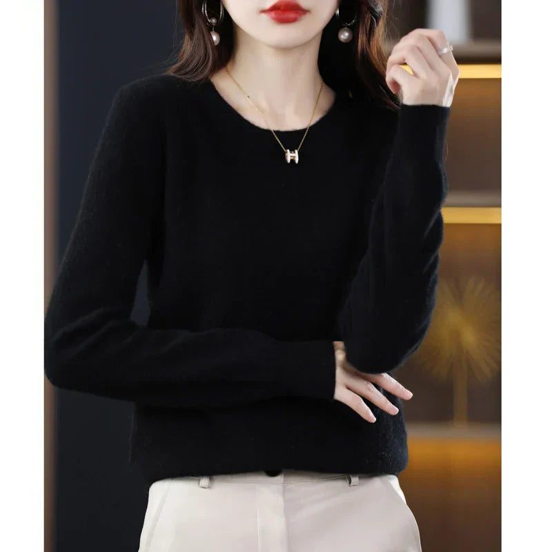 Crew Neck Cashmere Sweater for Women - Black