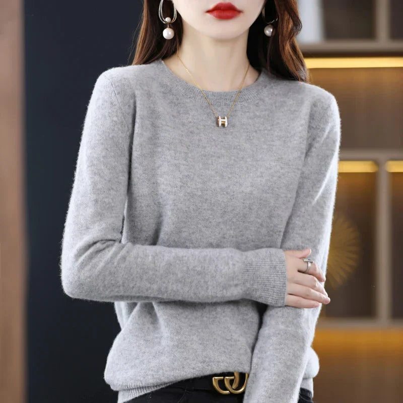Crew Neck Cashmere Sweater for Women - Gray