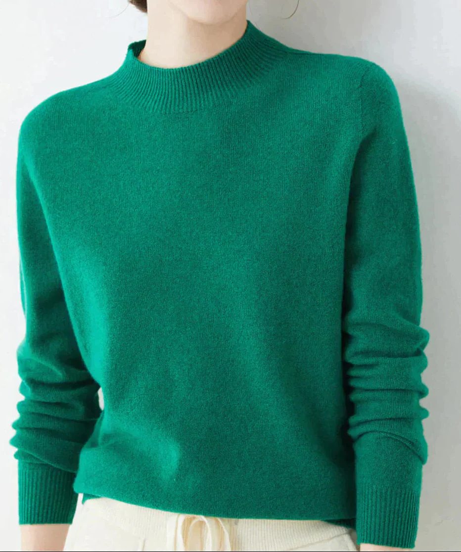 Crew Neck Cashmere Sweater for Women - Dark Green