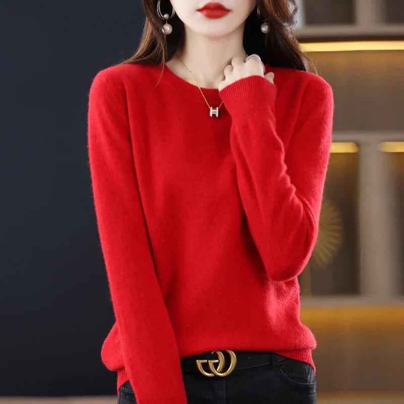 Crew Neck Cashmere Sweater for Women - Red