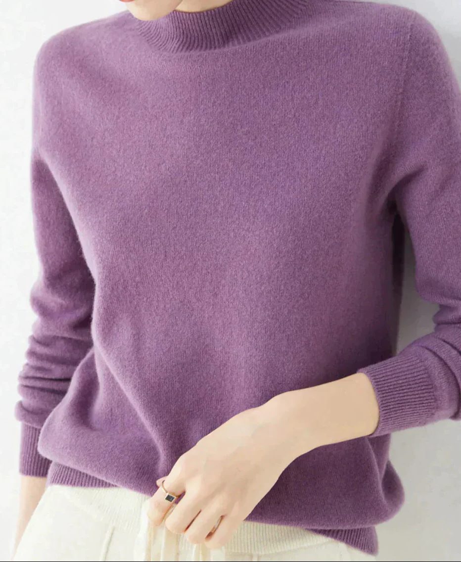 Crew Neck Cashmere Sweater for Women - Dark Purple