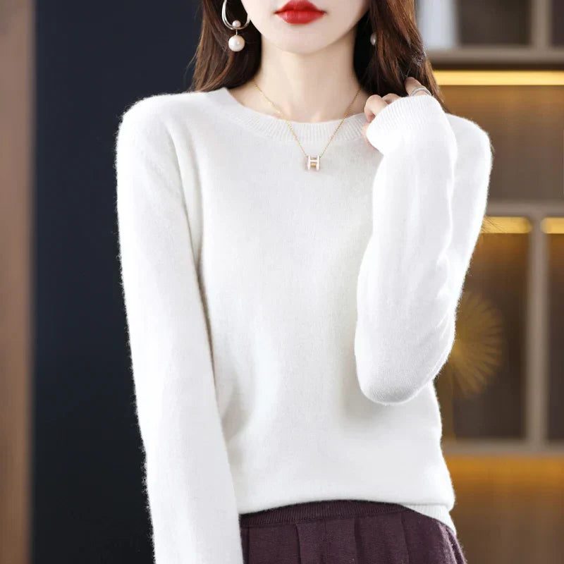 Crew Neck Cashmere Sweater for Women - White