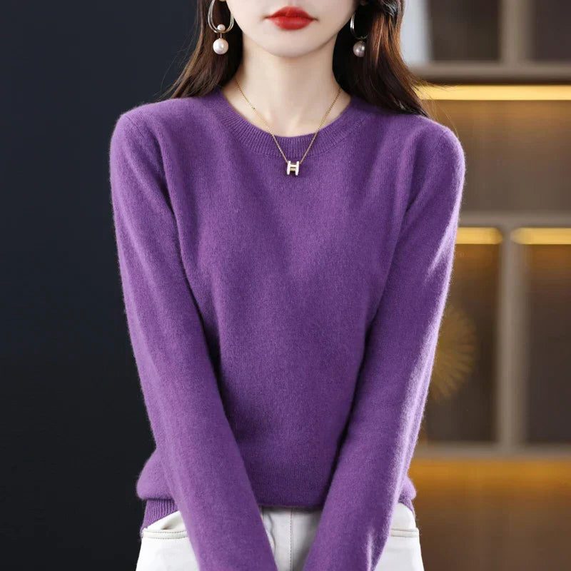 Crew Neck Cashmere Sweater for Women - Purple