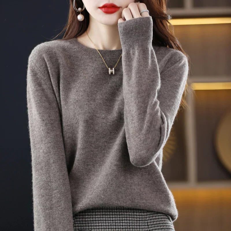 Crew Neck Cashmere Sweater for Women - Dark Gray