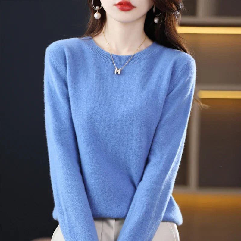 Crew Neck Cashmere Sweater for Women - Blue