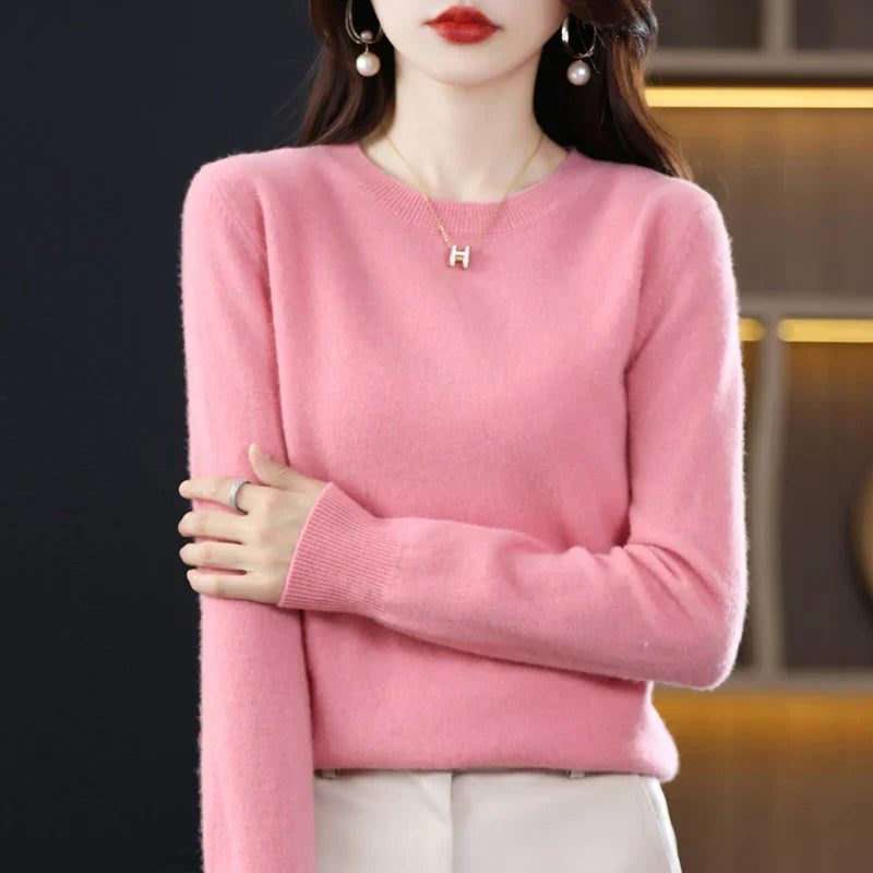 Crew Neck Cashmere Sweater for Women - Pink