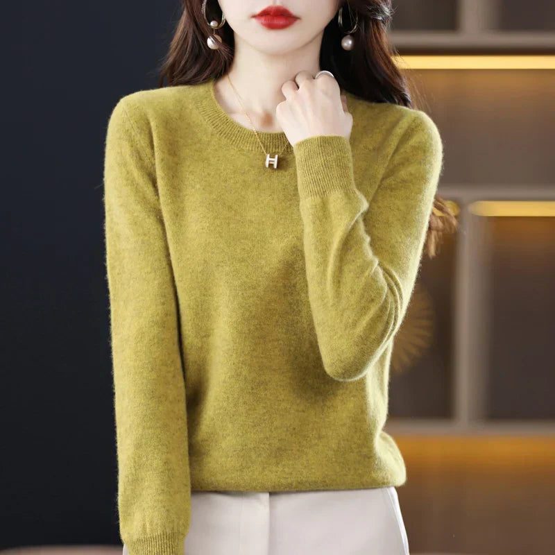 Crew Neck Cashmere Sweater for Women - Mustard Brown
