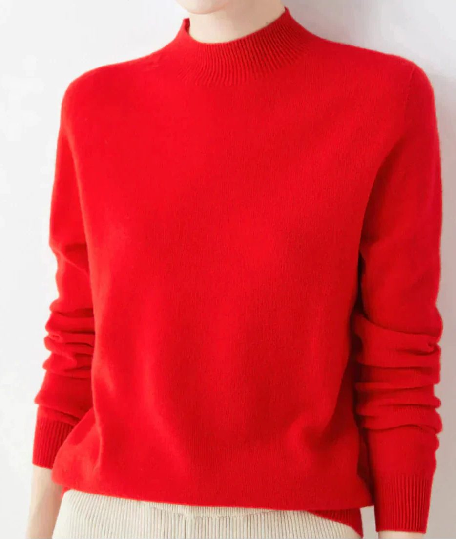 Crew Neck Cashmere Sweater for Women - Red