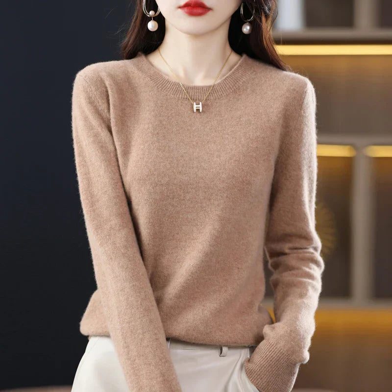Crew Neck Cashmere Sweater for Women - Gold