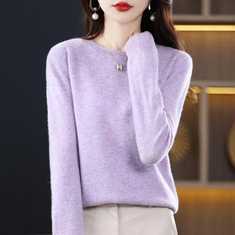 Crew Neck Cashmere Sweater for Women - Light Purple