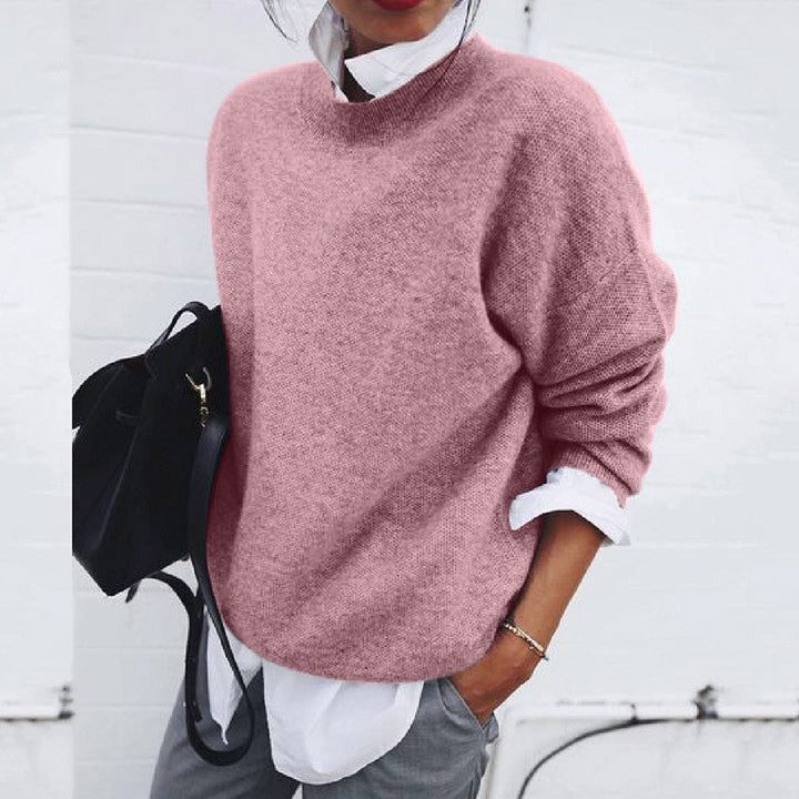 Crew Neck Ribbed Knit Sweater for Women - Rosa