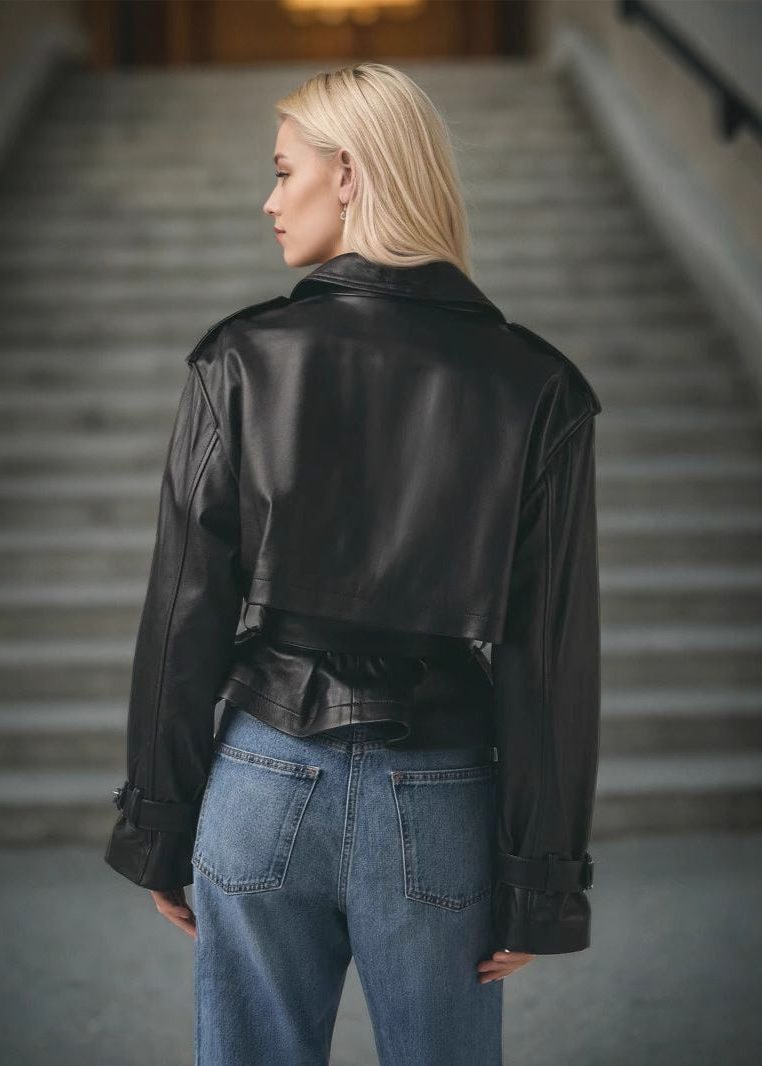 Cropped Belted Double-Breasted Trench Coat for Women