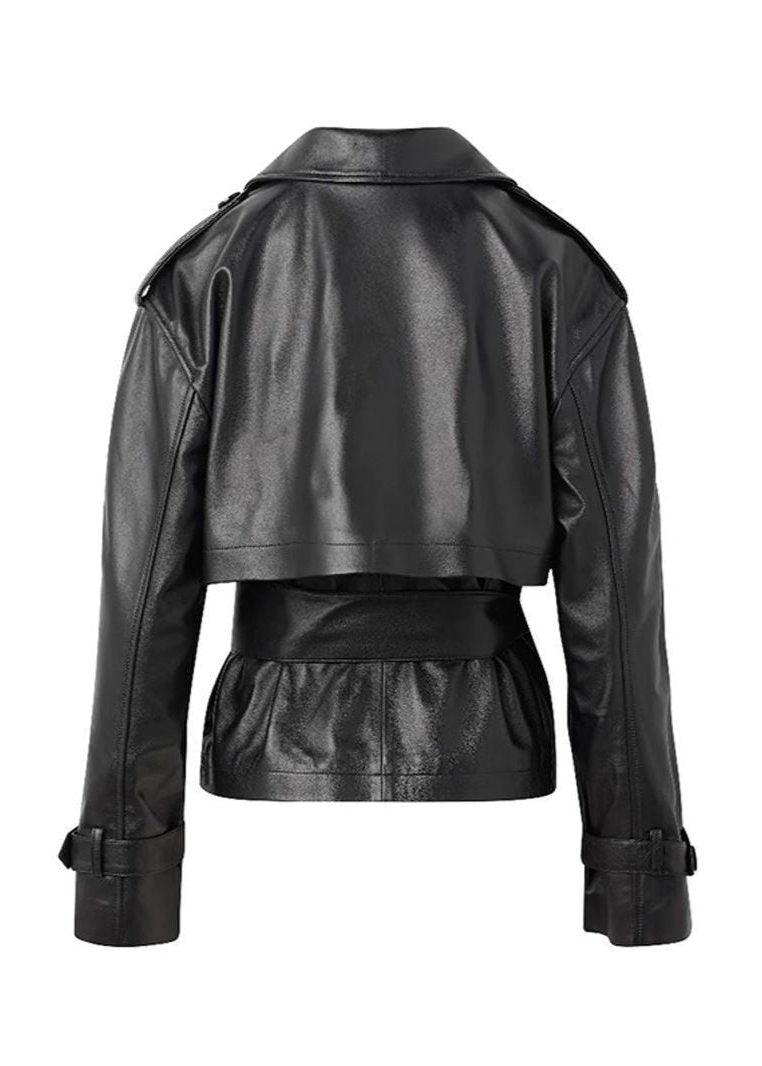 Cropped Belted Double-Breasted Trench Coat for Women - View 3