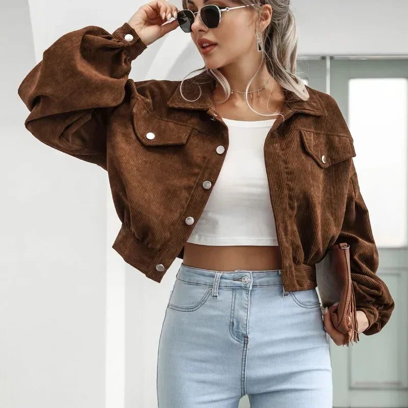 Cropped Corduroy Bomber Jacket for Women
