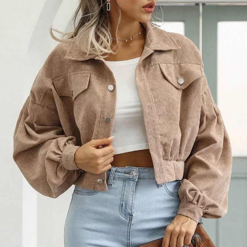 Cropped Corduroy Bomber Jacket for Women