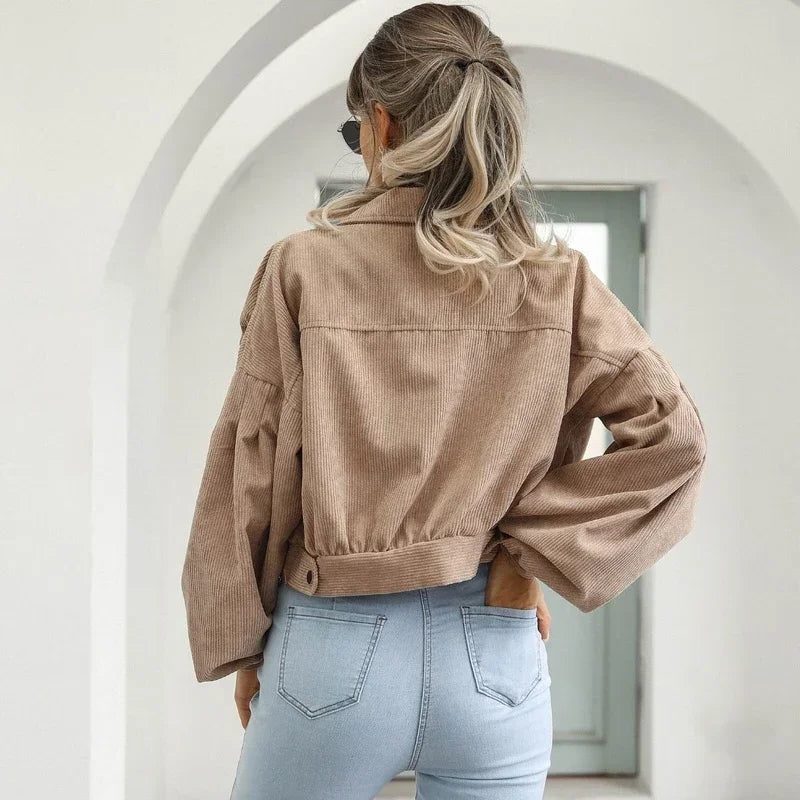 Cropped Corduroy Bomber Jacket for Women - View 3
