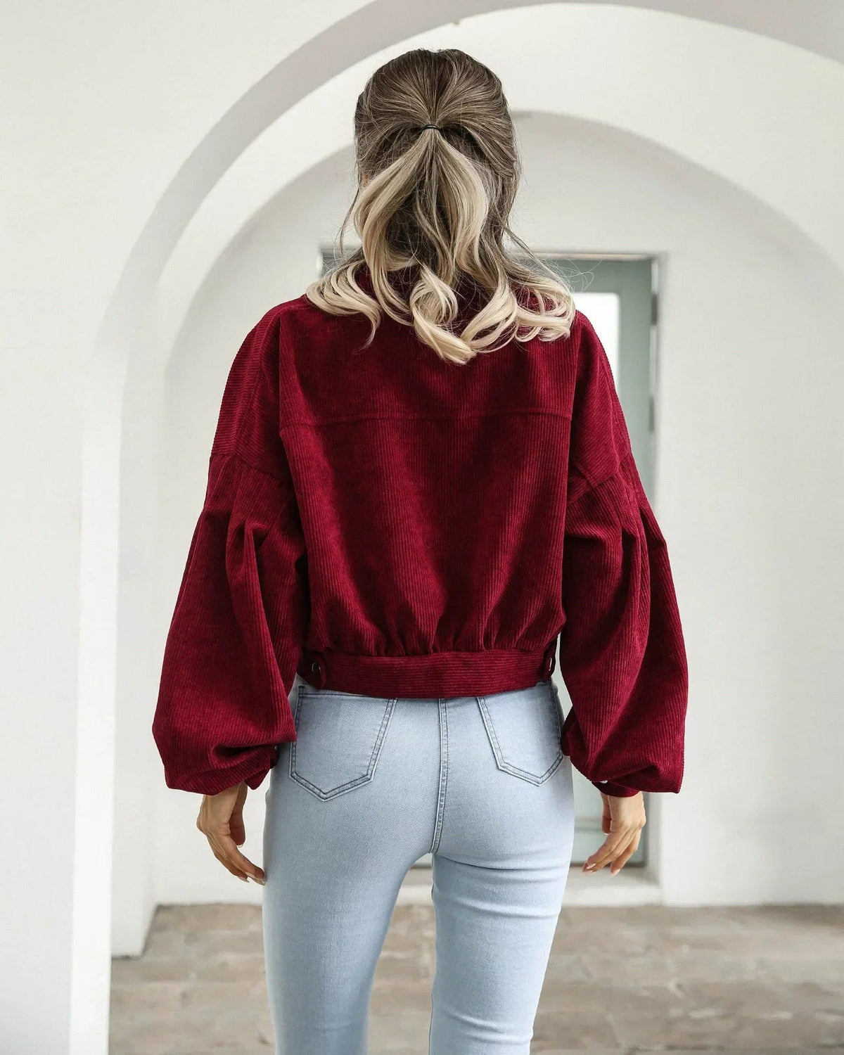 Cropped Corduroy Bomber Jacket for Women - View 6