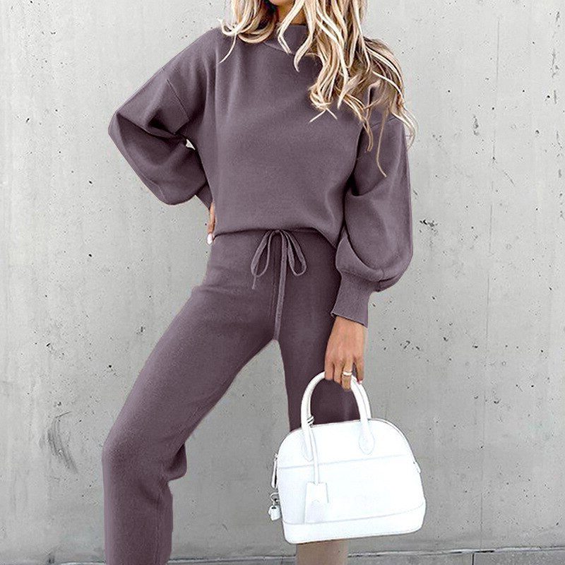 Cropped Crew Neck Sweatshirt Jogger Set for Women