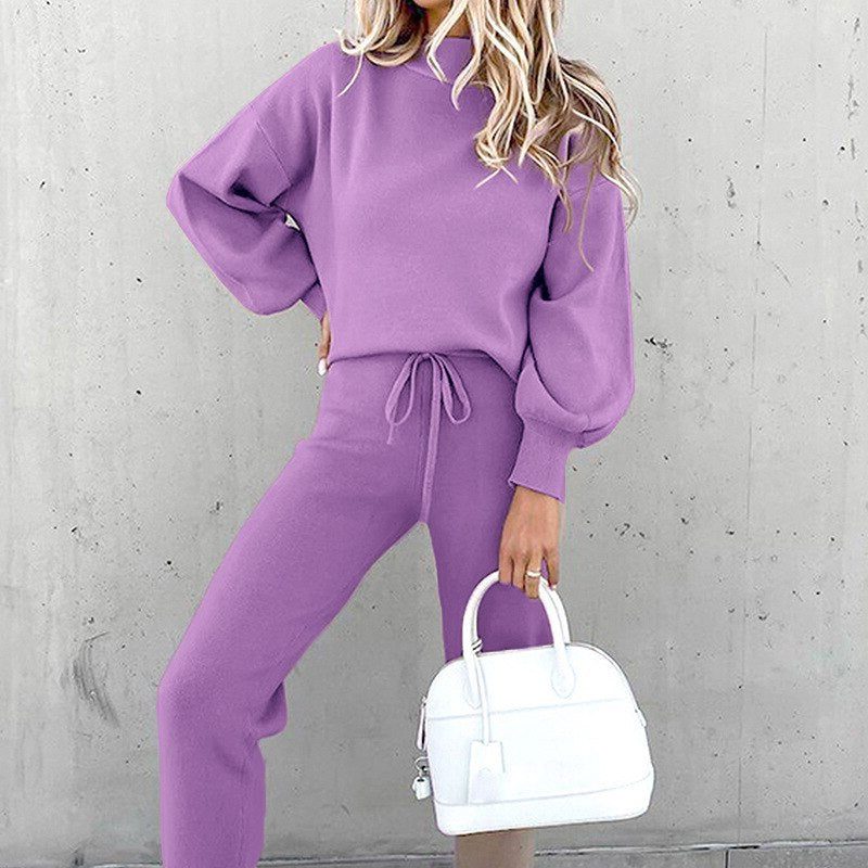 Cropped Crew Neck Sweatshirt Jogger Set for Women