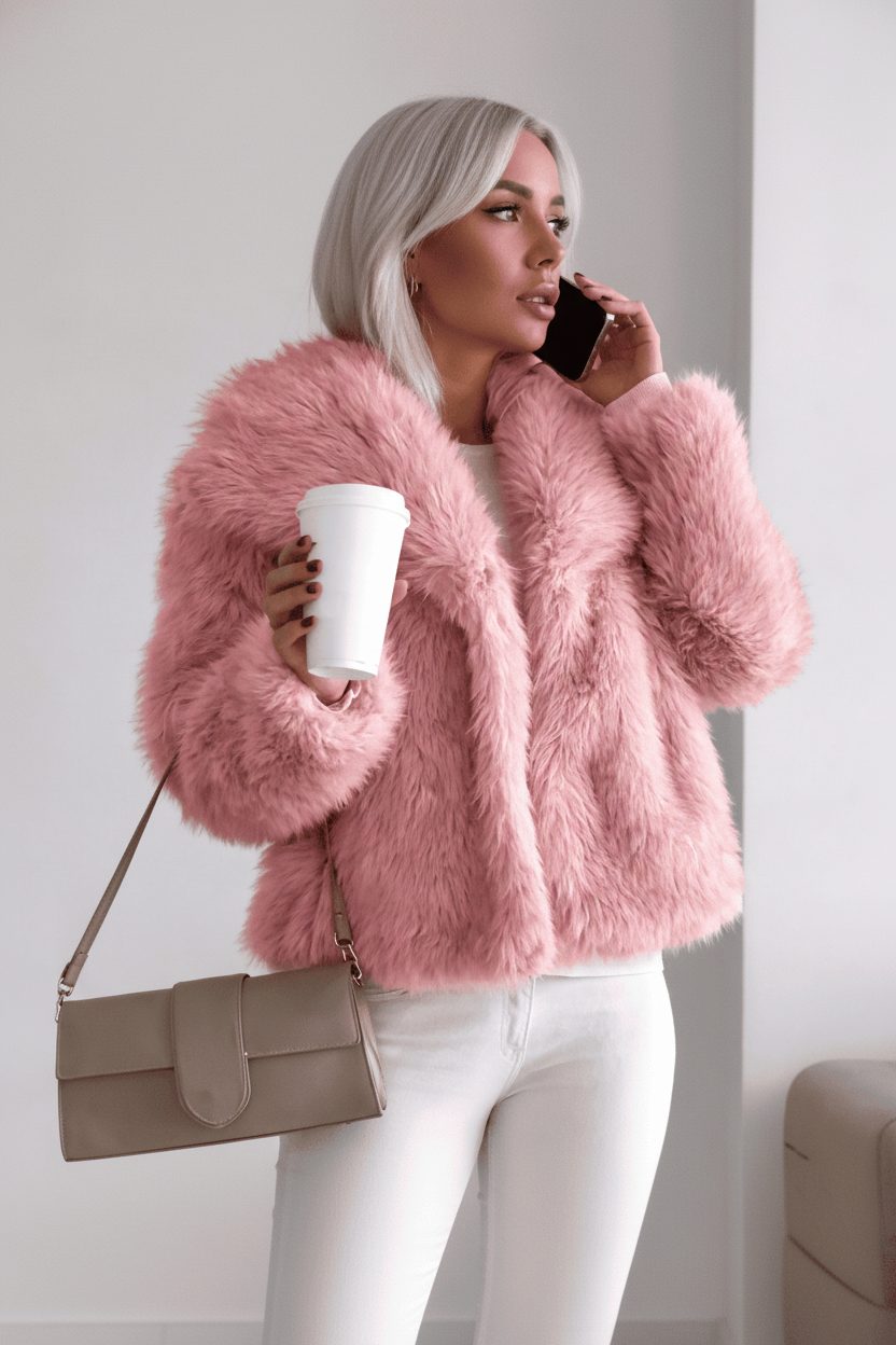Cropped Faux Fur Statement Coat for Women - View 6