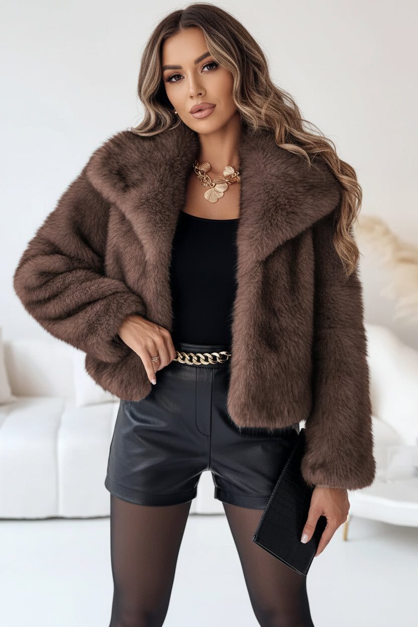 Cropped Faux Fur Statement Coat for Women - View 3