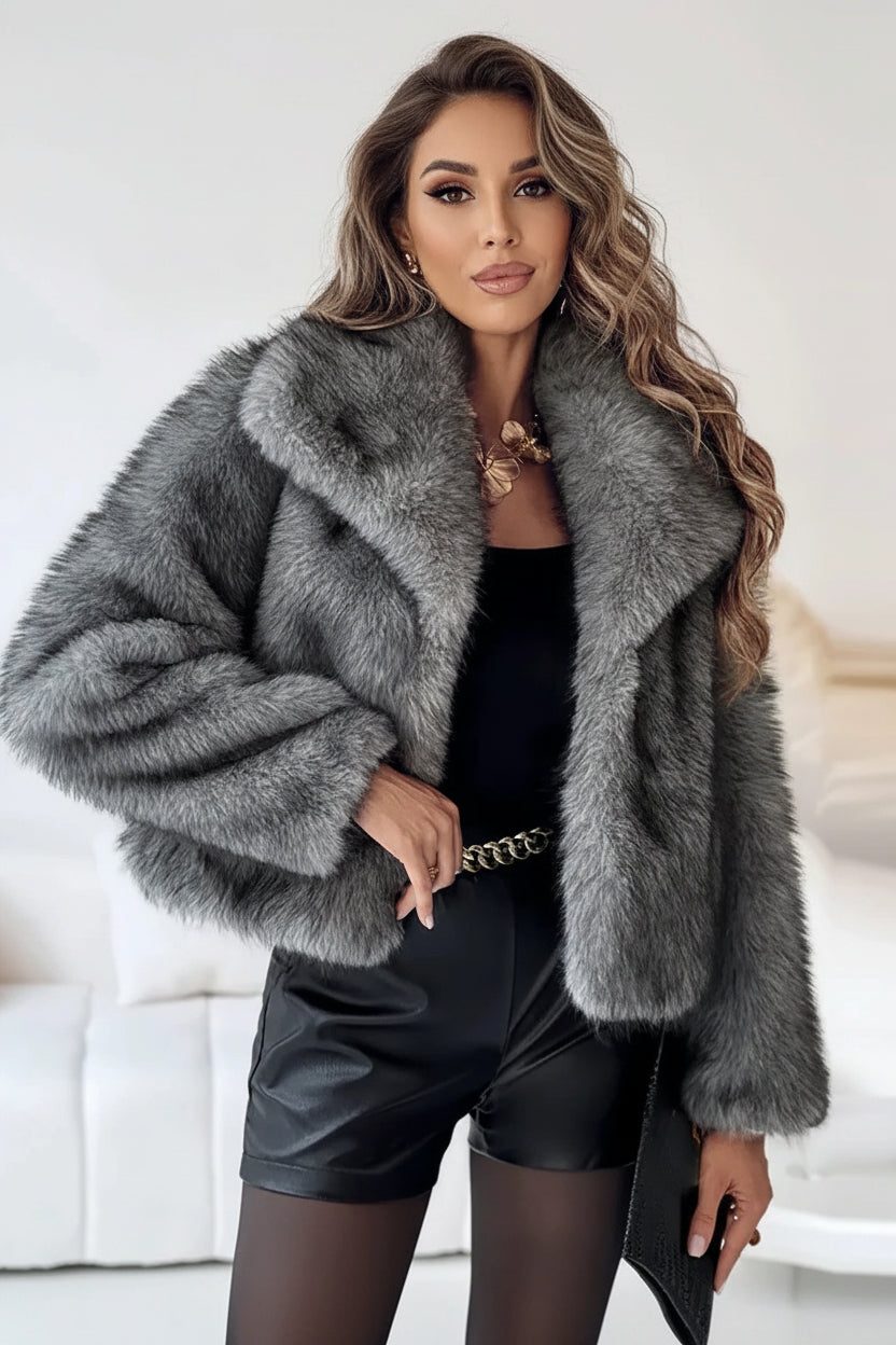 Cropped Faux Fur Statement Coat for Women - View 4