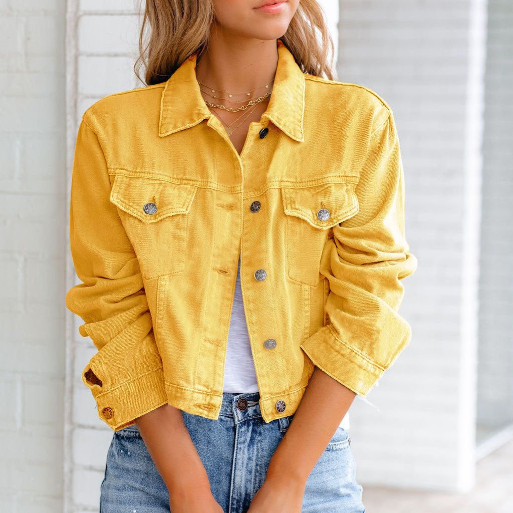 Cropped Jean Jacket with Collar for Women