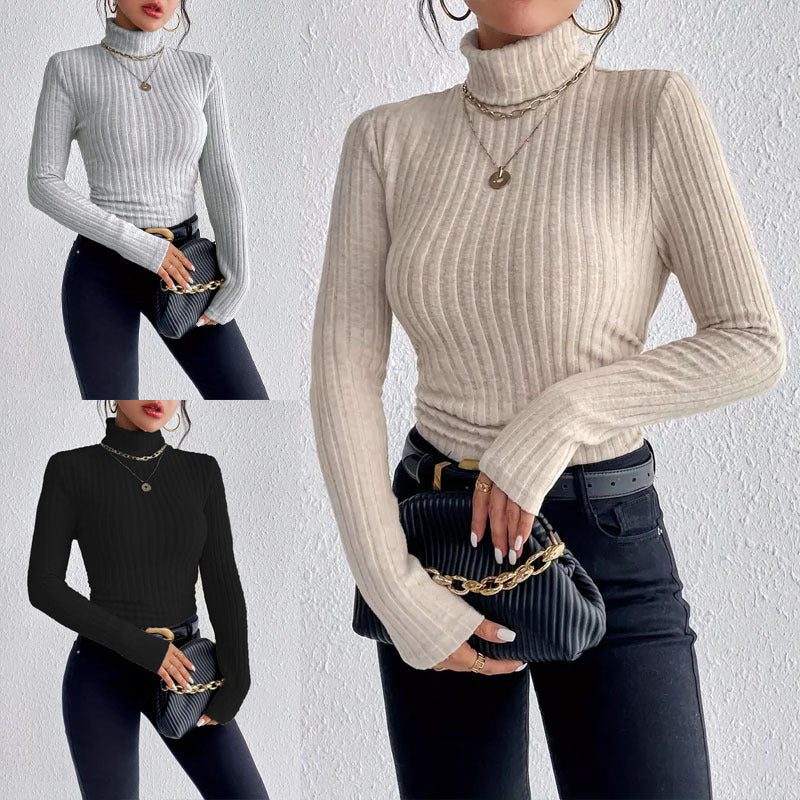 Cropped Ribbed Knit Turtleneck Sweater for Women