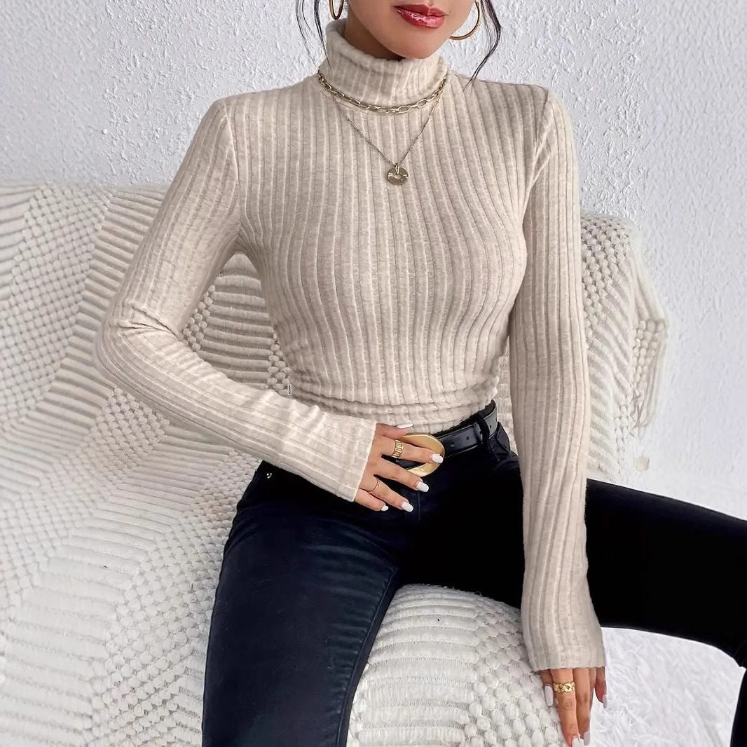 Cropped Ribbed Knit Turtleneck Sweater for Women - View 2