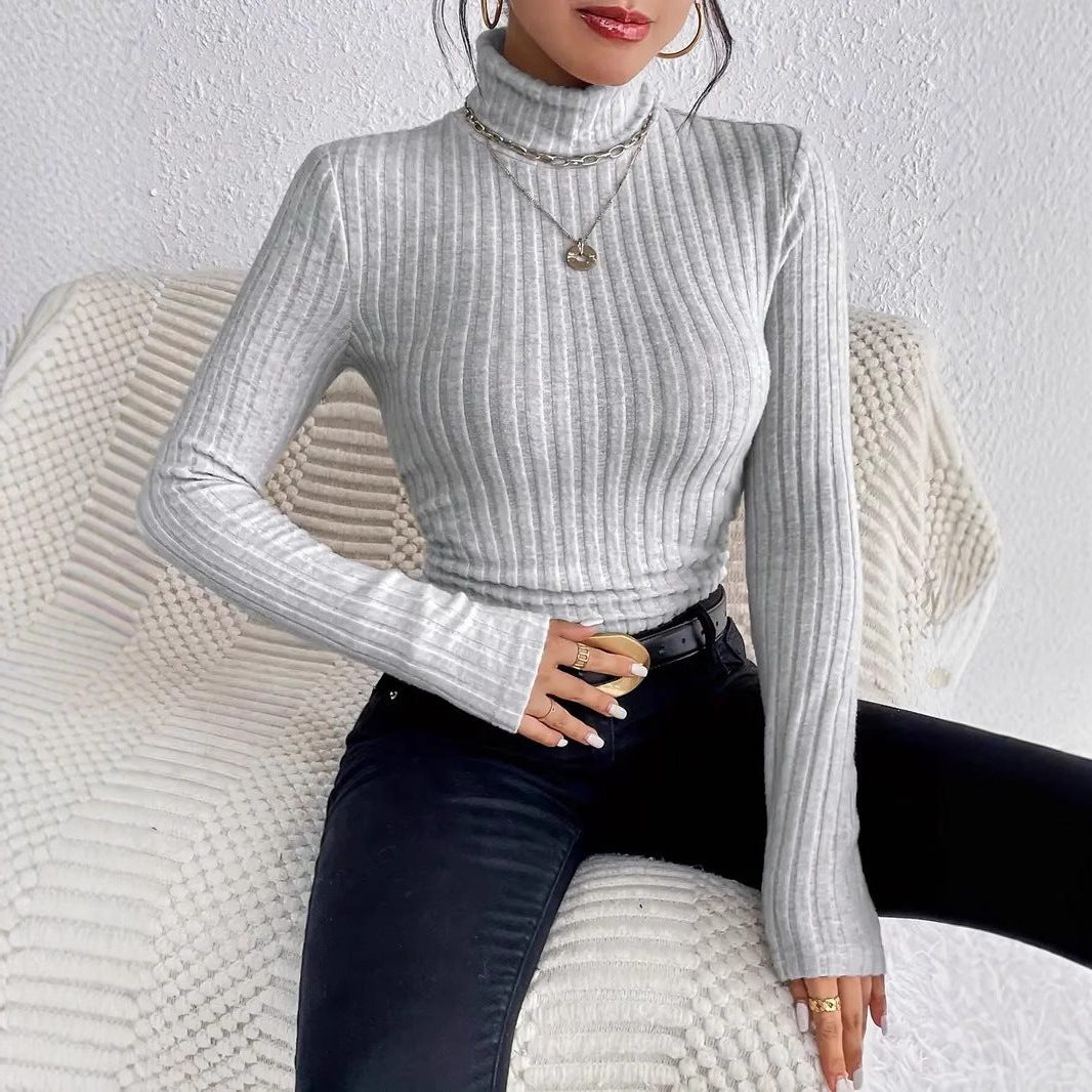 Cropped Ribbed Knit Turtleneck Sweater for Women - View 3
