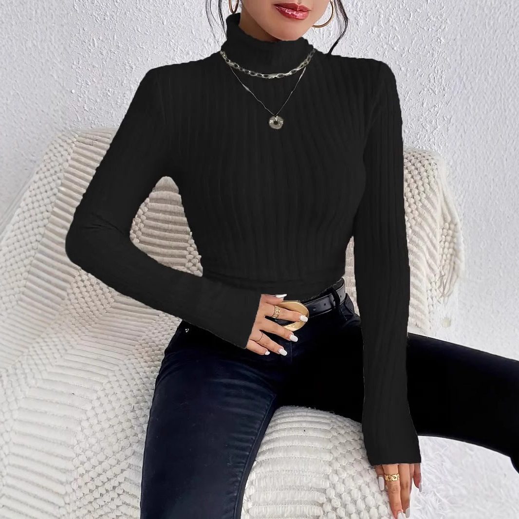Cropped Ribbed Knit Turtleneck Sweater for Women - View 4