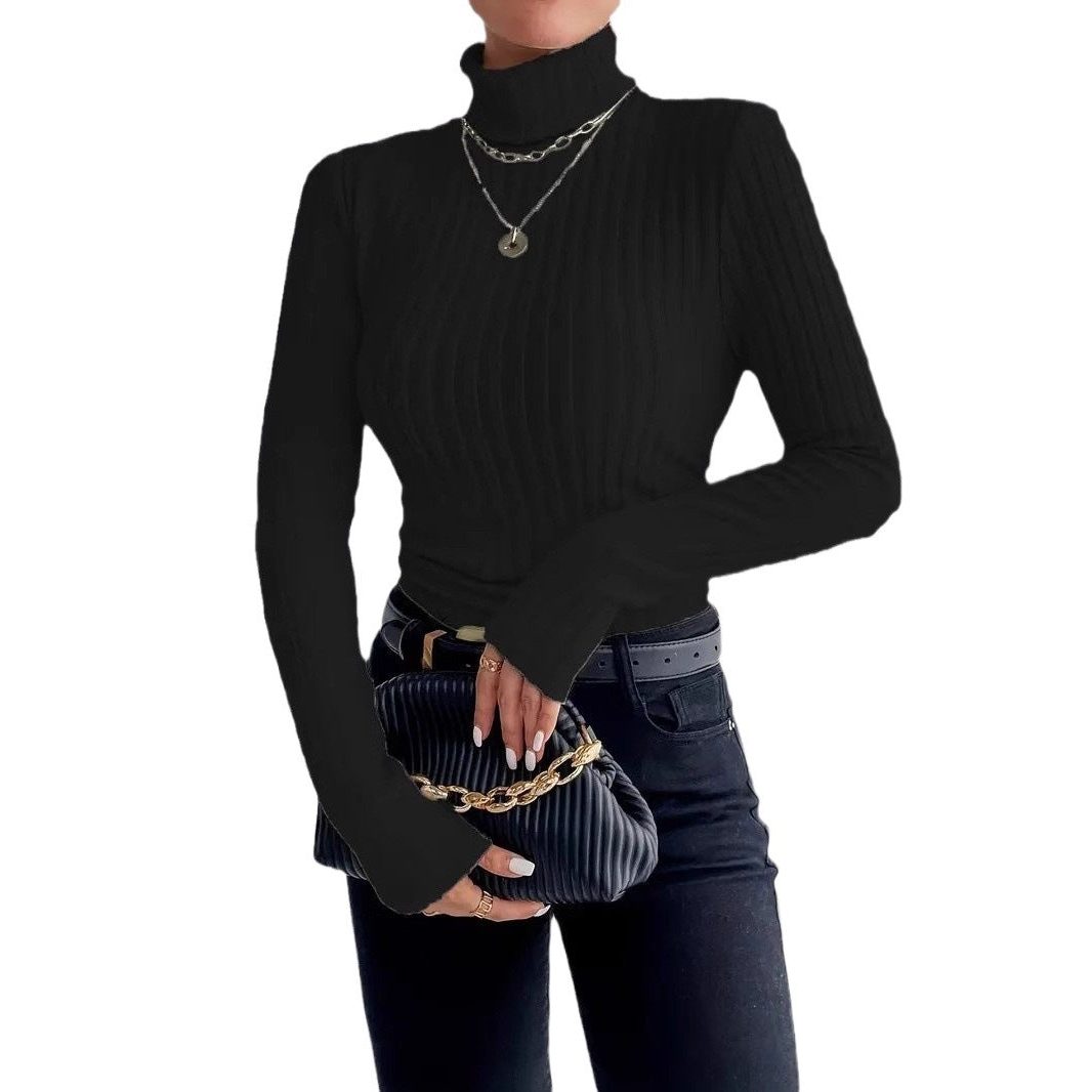 Cropped Ribbed Knit Turtleneck Sweater for Women - View 5