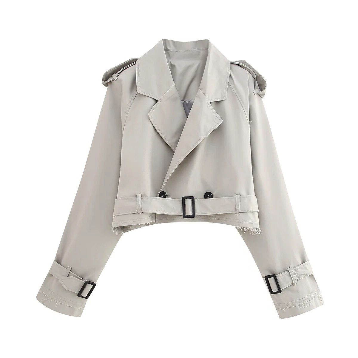 Cropped Trench Coat with Belt for Women